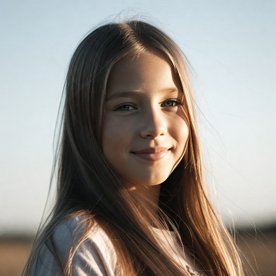 Smiling girl with long hair outdoors