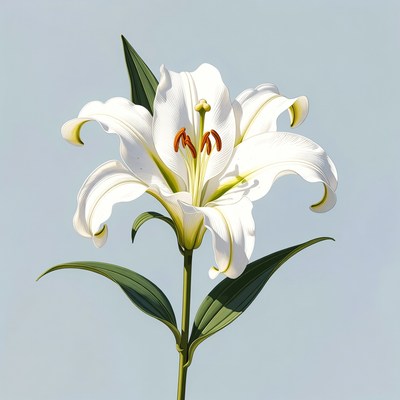 White Lily Flower on Blue Background