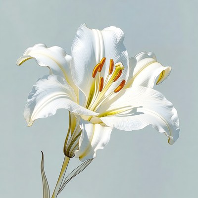 White Lily Flower on Gray Background