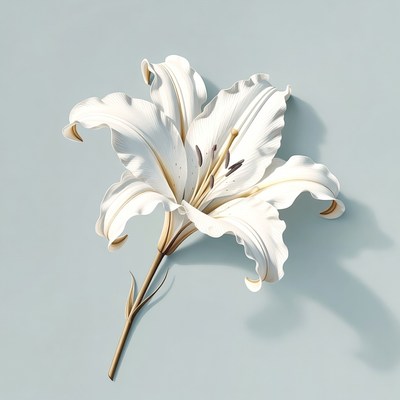 White Lily Flower on Blue Background