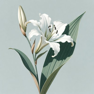 White Lily Flower with Buds