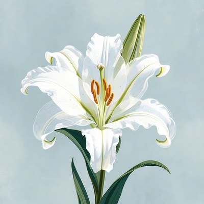 White Lily Flower on Blue Background
