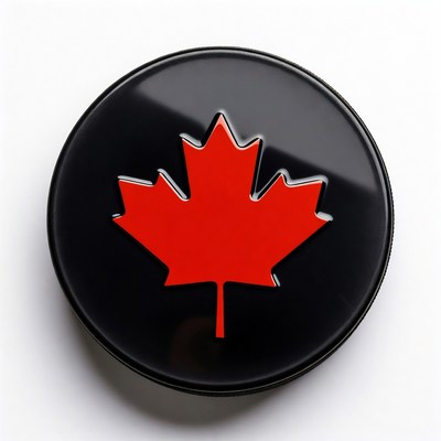 Red Maple Leaf on Black Circle