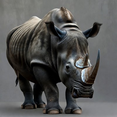 Black rhinoceros standing front view