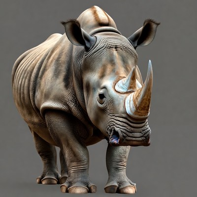 White Rhinoceros Standing on Gray Background