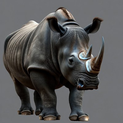 Black rhinoceros standing on gray background