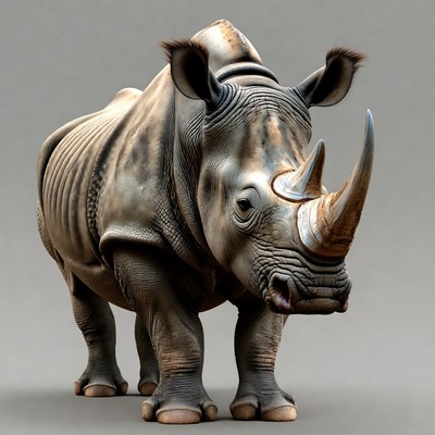Gray Rhino Standing on Gray Background