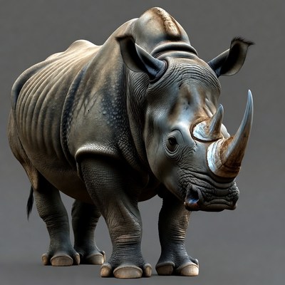 Black rhinoceros standing front view