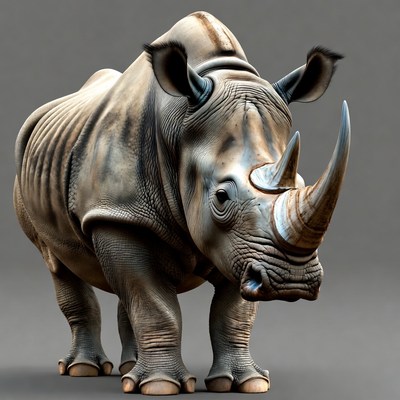 White Rhino Standing Front View