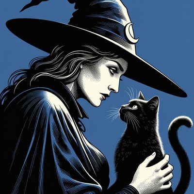 Witch holding black cat