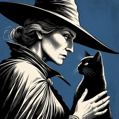 Witch holding black cat