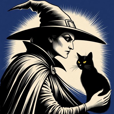 Witch holding black cat