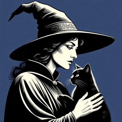 Witch holding black cat