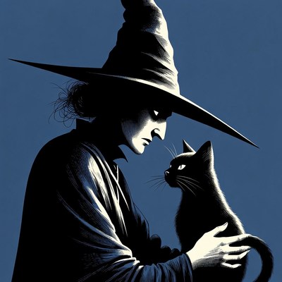 Witch holding black cat