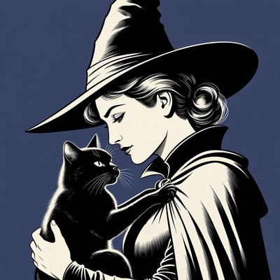 Witch holding black cat