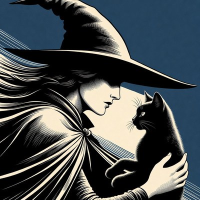 Witch holding black cat