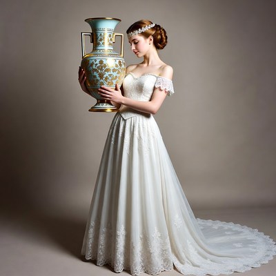 Woman holding large blue vase