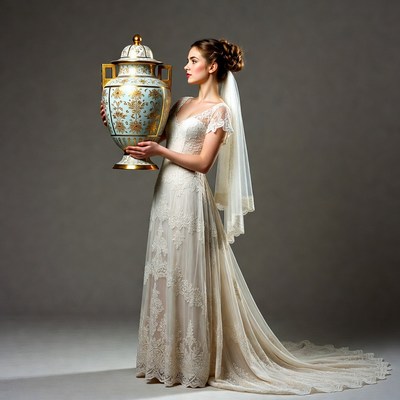 Woman holding large porcelain vase