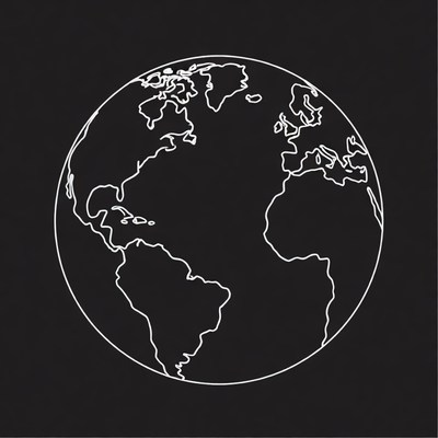 Black Outline World Map Globe