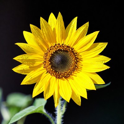 Yellow sunflower with water droplets