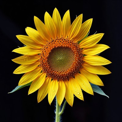 Yellow Sunflower with Dew Drops