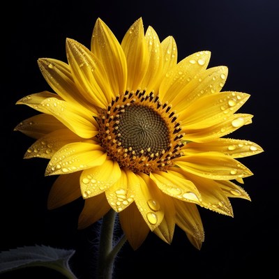 Sunflower with water droplets