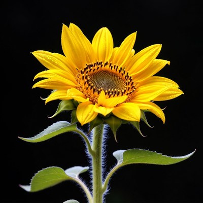Sunflower with Dewdrops on Black Background