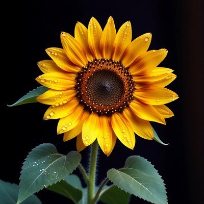Sunflower with Dew Drops
