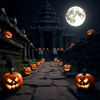 Halloween Pumpkins at Ancient Khmer Temple