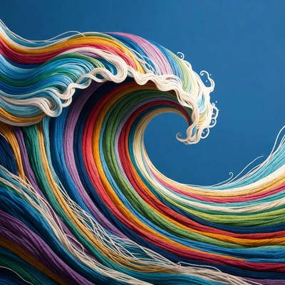 Colorful Yarn Wave on Blue Background