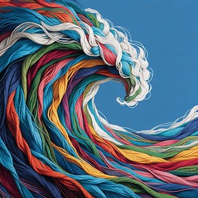 Colorful Yarn Wave on Blue Background