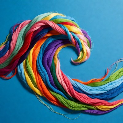 Colorful yarn wave on blue background