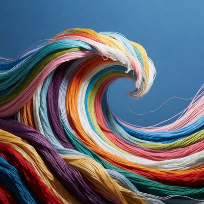 Colorful Yarn Wave on Blue Background