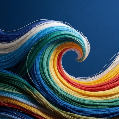 Colorful Yarn Wave on Blue Background