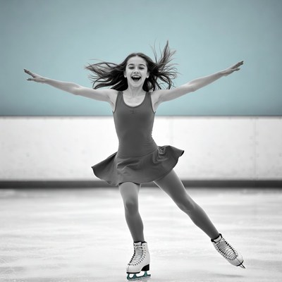 Girl figure skating with arms outstretched