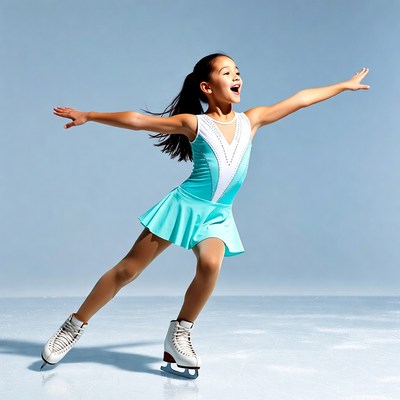 Young Asian girl ice skating
