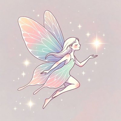 Fairy girl touching glowing star