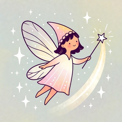 Cute fairy girl waving magic wand