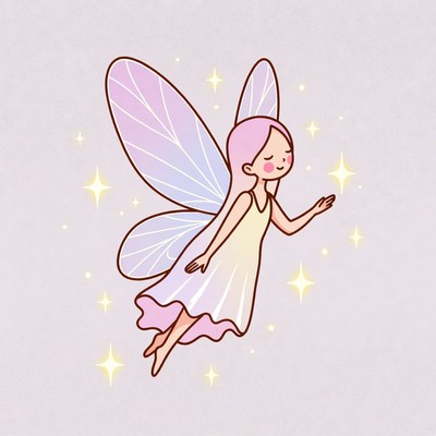 Cute pink fairy flying with wings
