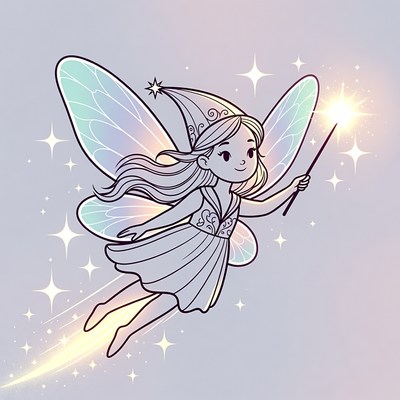 Cartoon fairy girl waving magic wand