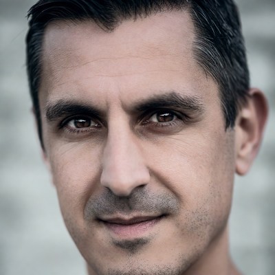 Man with dark hair close-up portrait