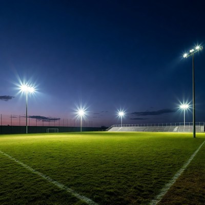 Floodlit Soccer Field at Night
