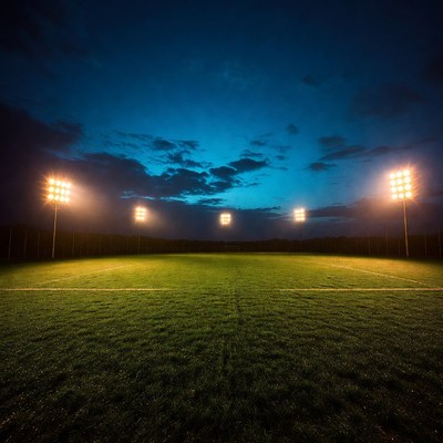 Empty soccer field at night