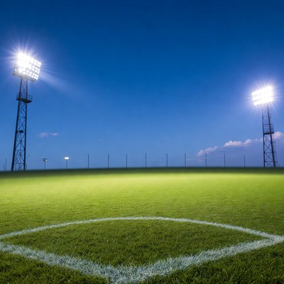 Floodlit Soccer Field at Night