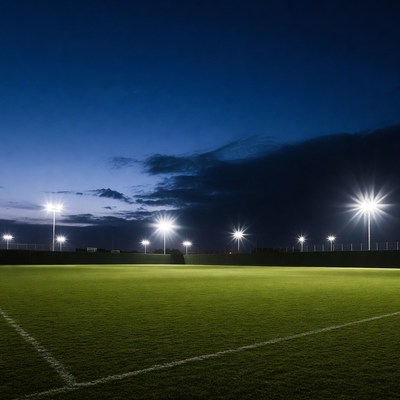 Empty soccer field at night