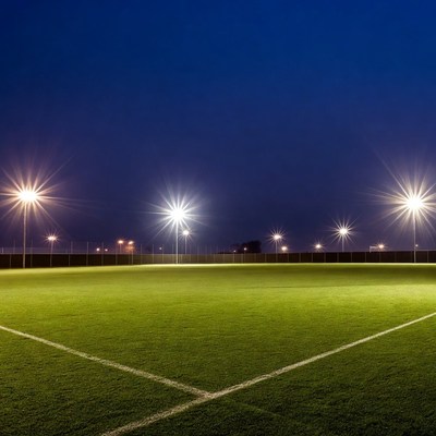 Empty soccer field at night