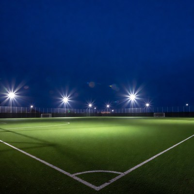 Floodlit Soccer Field at Night