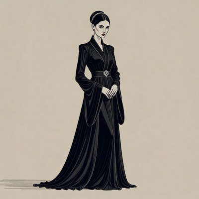Elegant woman in black gown illustration