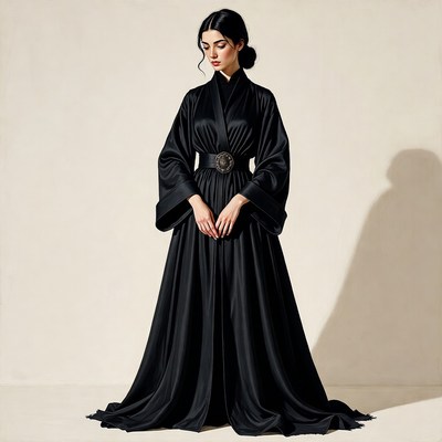 Woman in black silk gown