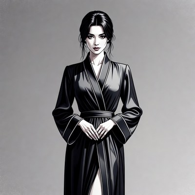 Woman in black silk robe